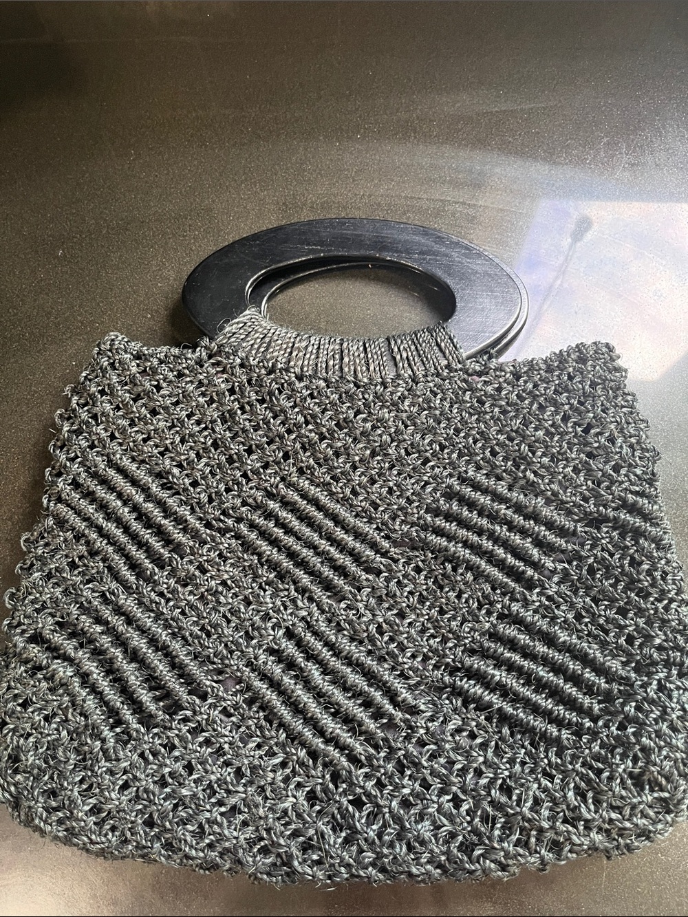 Handwoven Black Crochet Tote Bag with Round Handles